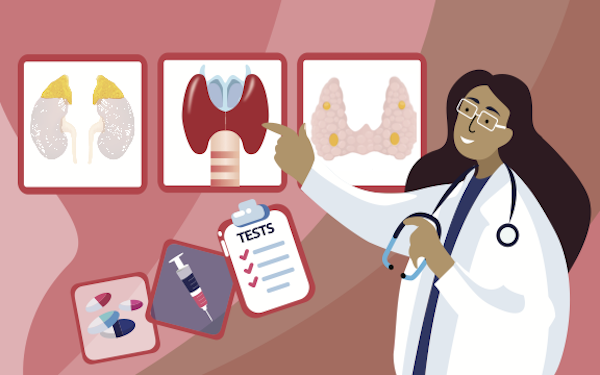 Illustration of doctor pointing to pictures of organs