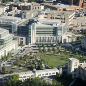Aerial shot of Duke Hospital and Duke Medical Pavilion