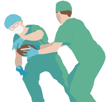Surgeons football handoff graphic