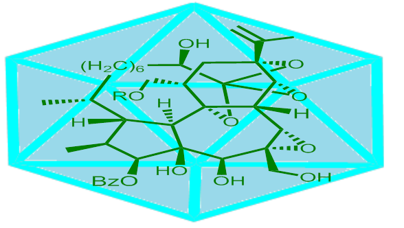 Blue and green chemical structure illustration