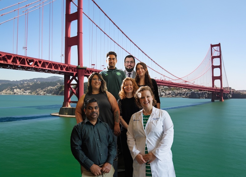 Crosby lab members in front of Golden Gate Bridge backdrop