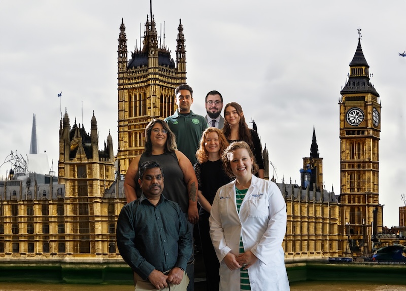 Crosby lab members in front of a London backdrop