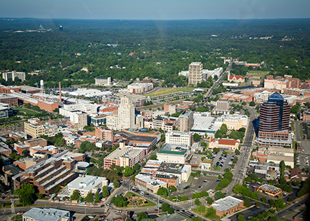 Aerial photo of downtown Durham