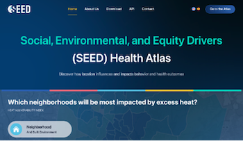 A screenshot of the homepage of the SEED health atlas
