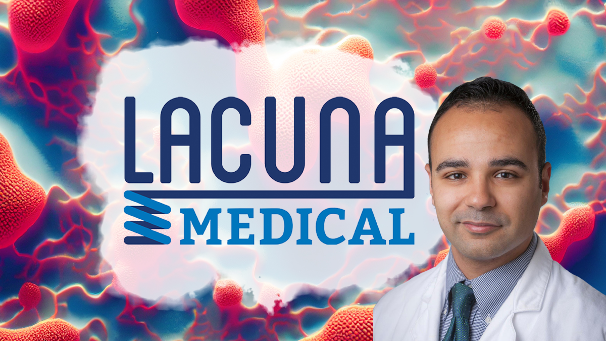 Image of Dr. Muath Bishawi and the logo for his company, Lacuna Medical