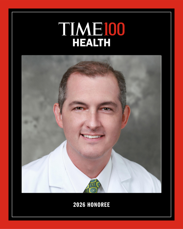 Photo of Joseph turek framed in a black and red box with a TIME100 Health logo