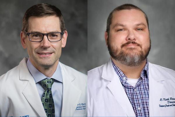 A split-screen image shows the professional headshots of Dr. Matthew Hartwig and Dr. Keith Reeves, both in their white coats