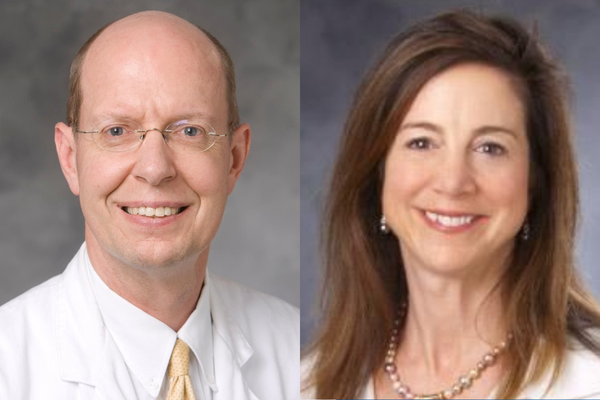 A split-screen image shows the professional headshots of Dr. Donald Glower (left) and Dr. Cynthia Shortell (right), both in their white coats