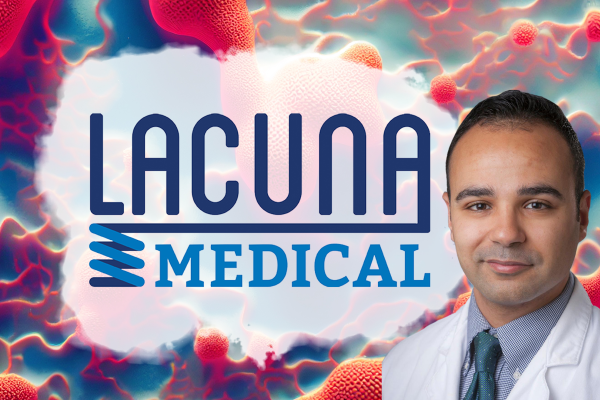 Image of Dr. Muath Bishawi and the logo for his company, Lacuna Medical
