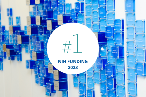 A photo of the Duke Surgery Grant Wall with "#1 in NIH Funding" overlaid