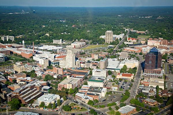 Aerial photo of downtown Durham