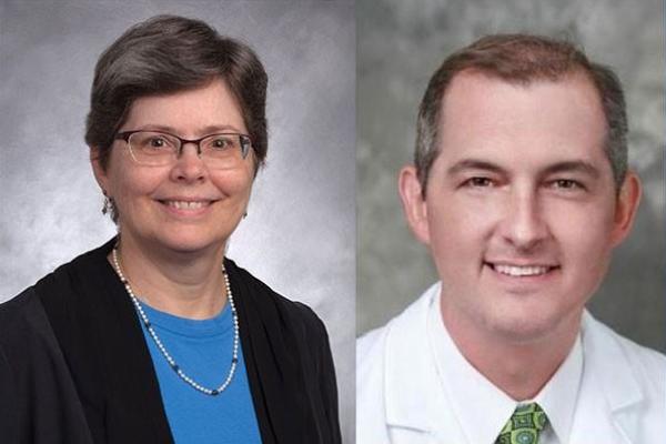 Split frame photo of Dr. Laura Hale (left) and Dr. Joseph Turek (right)