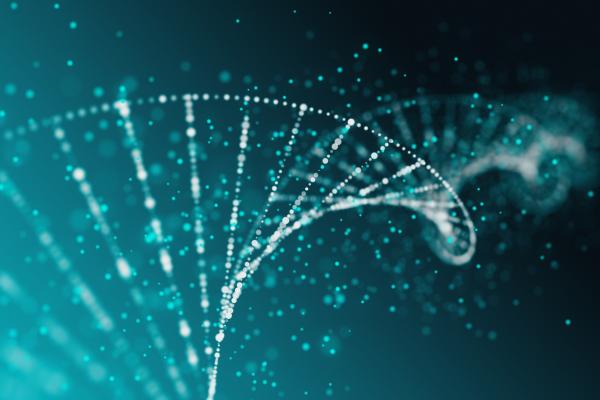 Abstract science background with DNA strands (double helix) that looks like a spiderweb.
