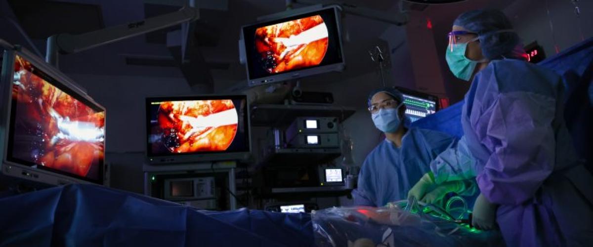 Surgeons operating in an operating room