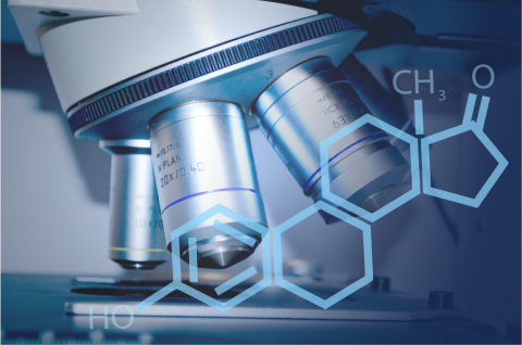 Graphic illustration of microscope and molecule