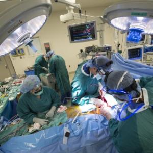Duke surgeons perform lung transplant (wide angle shot in the operating room)